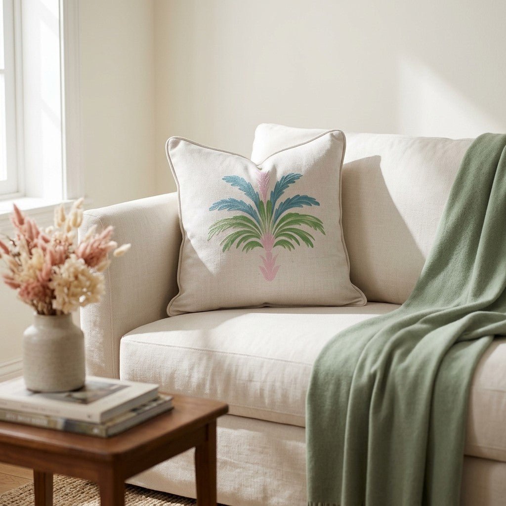 Bellagio Blush Linen Palm Throw Pillow