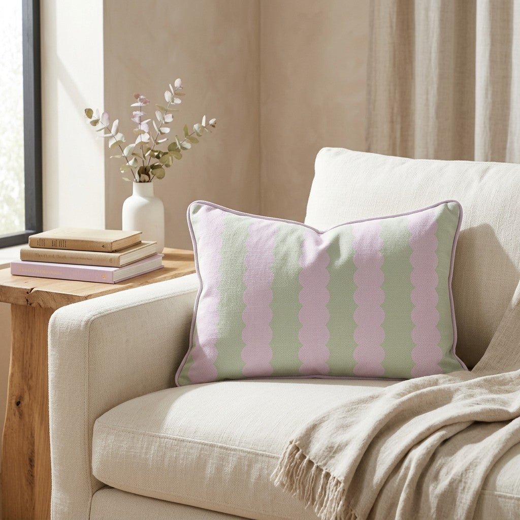 Juliet's Garden Pistachio and Bubble Stripe Throw Pillow