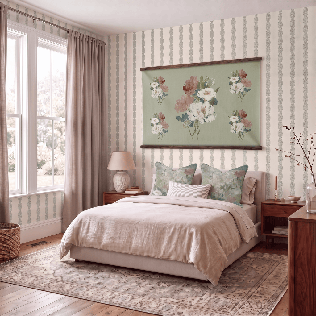 Loose Stems Lichen Chord Stripe Wallpaper